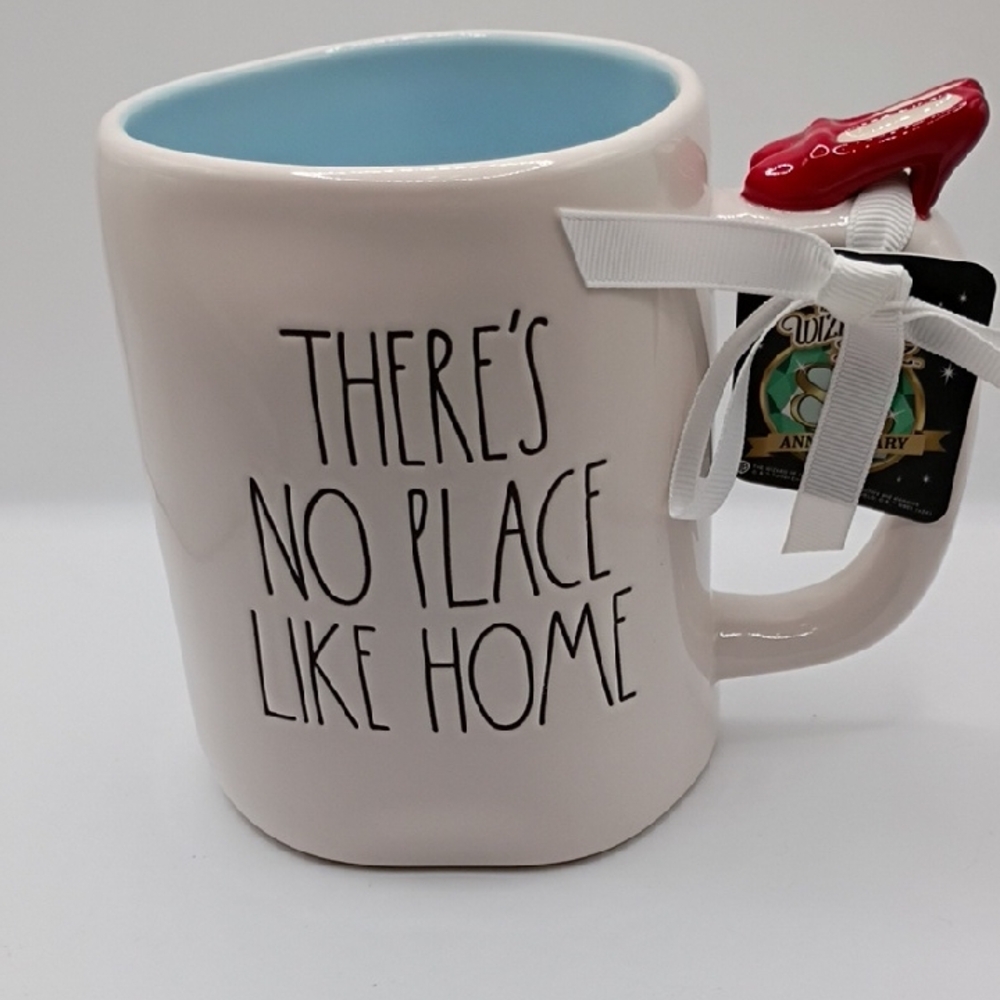 Rae Dunn White Mug with Blue Interior and Red Shoe Accent